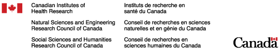 Logos: Canadian Institutes of Health Research; Natural Sciences and Engineering Research Council of Canada; and Social Sciences and Humanities Research Council of Canada