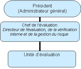 Figure 1 - Lien hi&eacute;rarchique entre le chef de l'&eacute;valuation et le pr&eacute;sident des IRSC